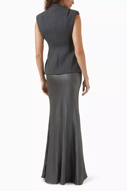 SP Tailored Peplum Maxi Dress in Satin