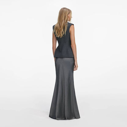 SP Tailored Peplum Maxi Dress in Satin