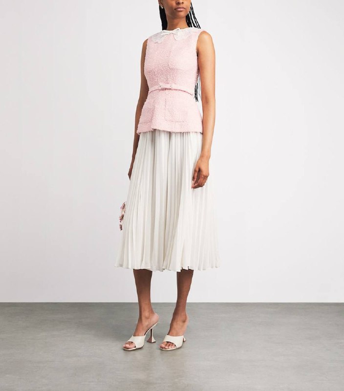 SP Pink Boucle Lace-Collar Midi Dress