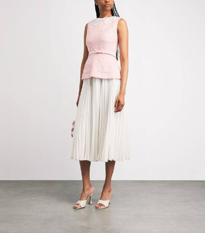SP Pink Boucle Lace-Collar Midi Dress