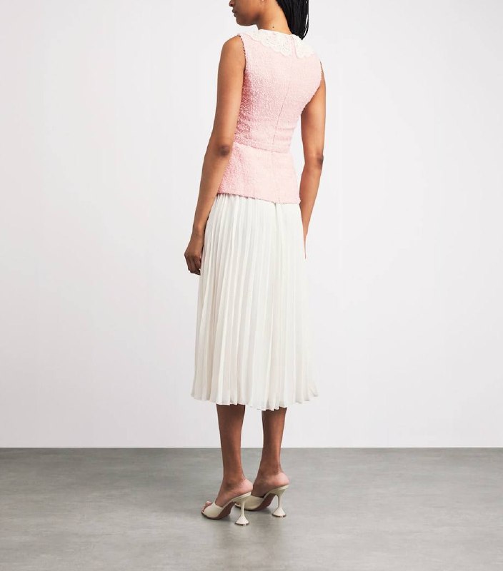 SP Pink Boucle Lace-Collar Midi Dress