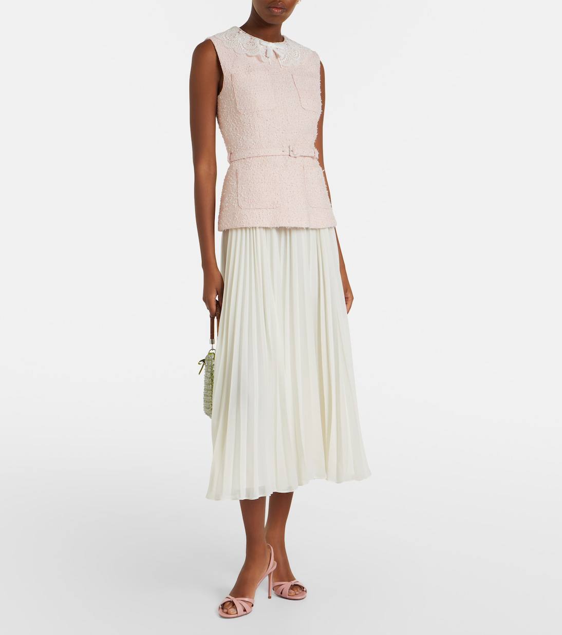 SP Pink Boucle Lace-Collar Midi Dress