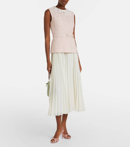 SP Pink Boucle Lace-Collar Midi Dress