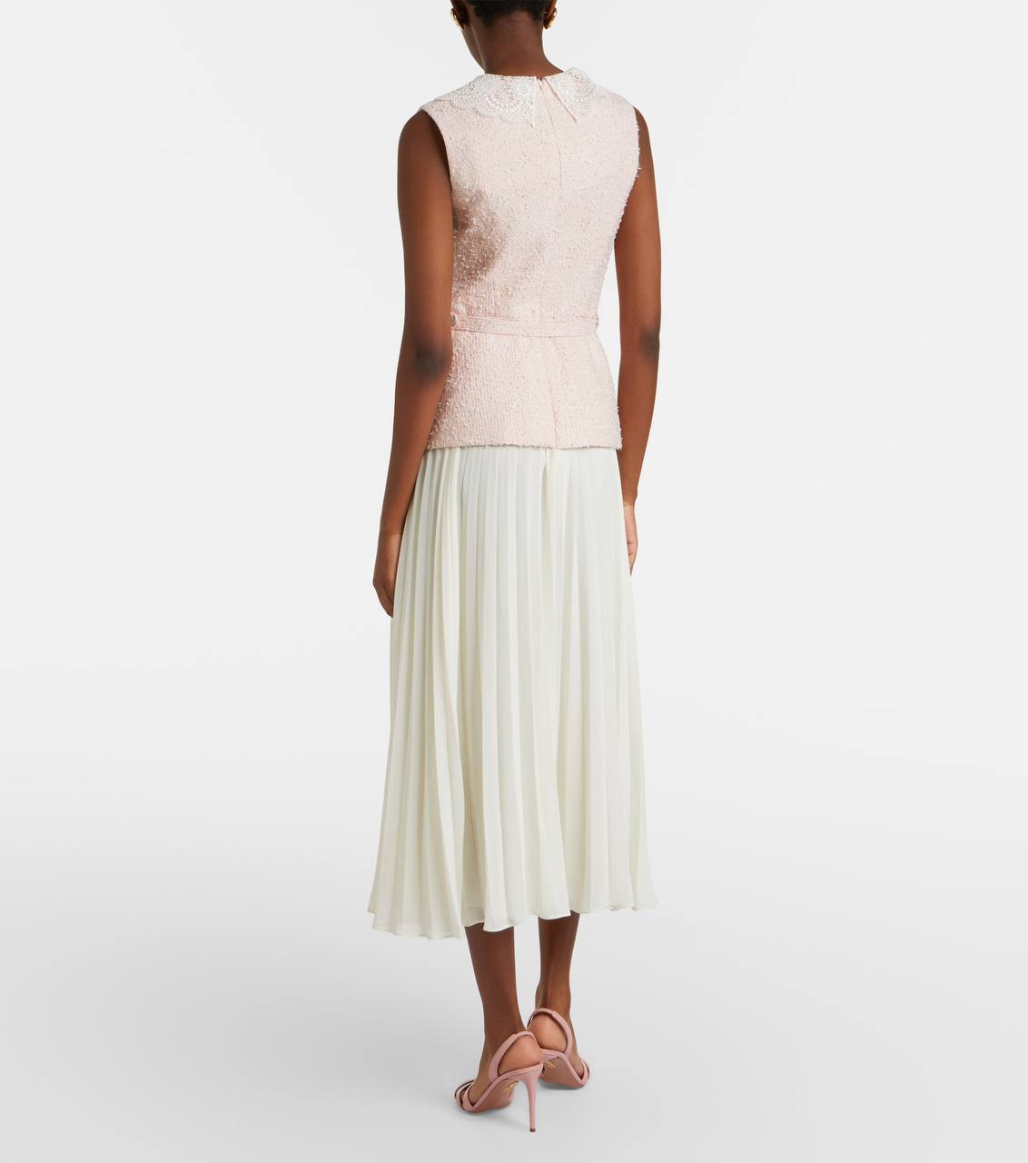 SP Pink Boucle Lace-Collar Midi Dress