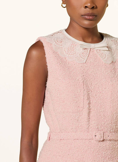 SP Pink Boucle Lace-Collar Midi Dress