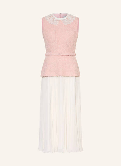 SP Pink Boucle Lace-Collar Midi Dress