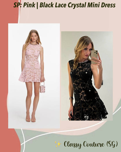 SP Pink | Black Lace Crystal Mini Dress