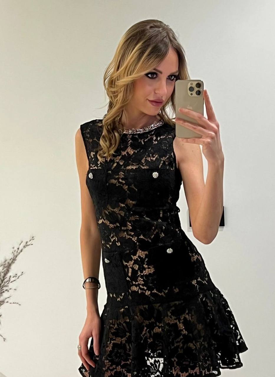 SP Pink | Black Lace Crystal Mini Dress