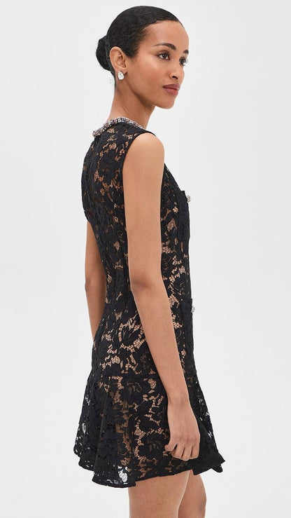 SP Pink | Black Lace Crystal Mini Dress