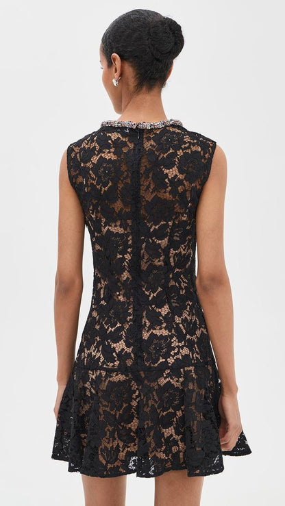 SP Pink | Black Lace Crystal Mini Dress