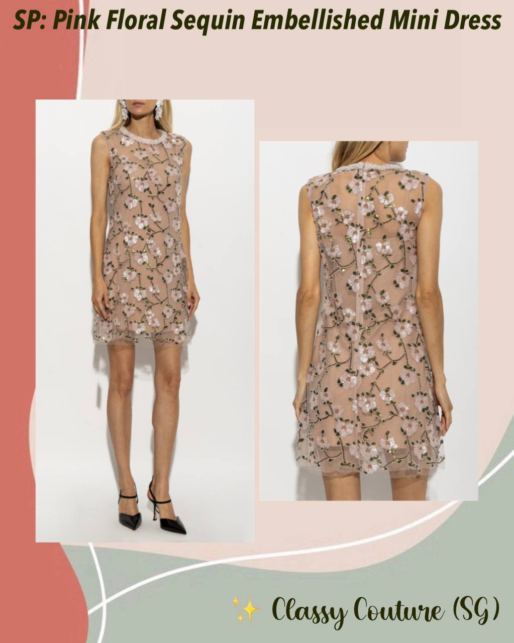 SP Pink Floral Sequin Embellished Mini Dress