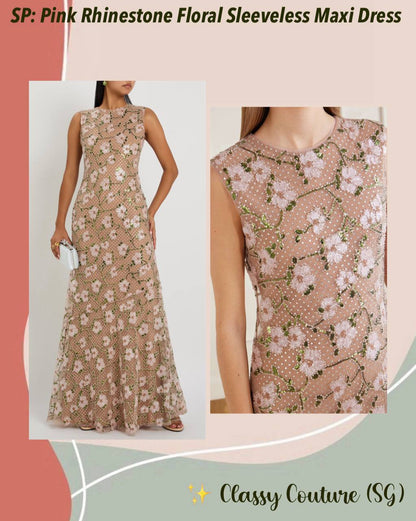 SP Pink Rhinestone Floral Sleeveless Maxi Dress