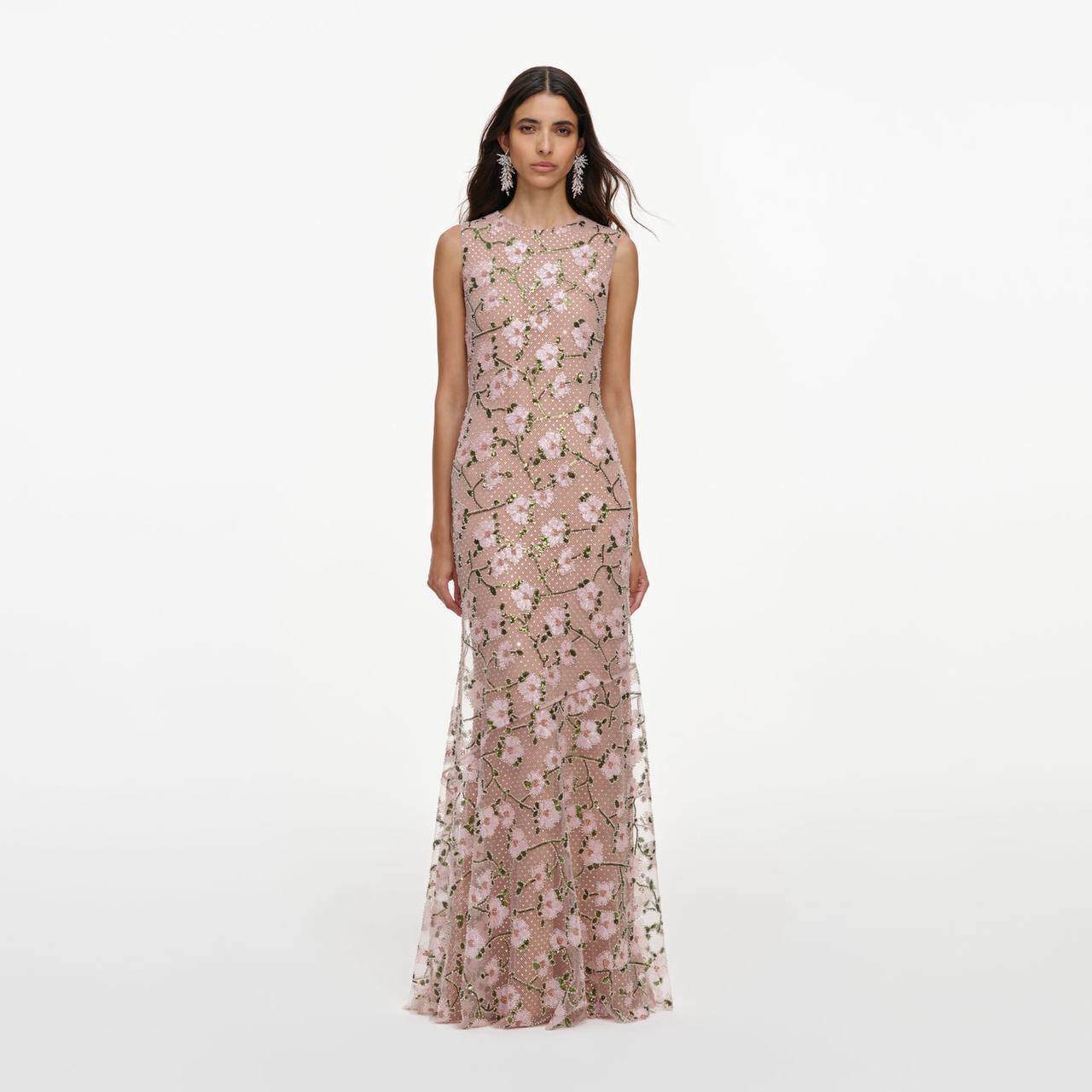 SP Pink Rhinestone Floral Sleeveless Maxi Dress