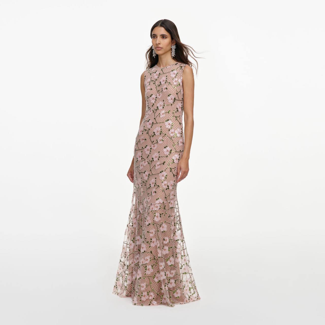 SP Pink Rhinestone Floral Sleeveless Maxi Dress