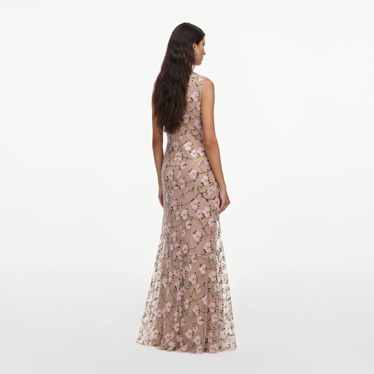 SP Pink Rhinestone Floral Sleeveless Maxi Dress