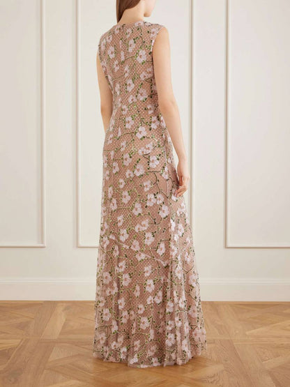 SP Pink Rhinestone Floral Sleeveless Maxi Dress