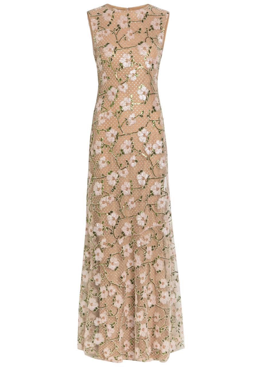 SP Pink Rhinestone Floral Sleeveless Maxi Dress