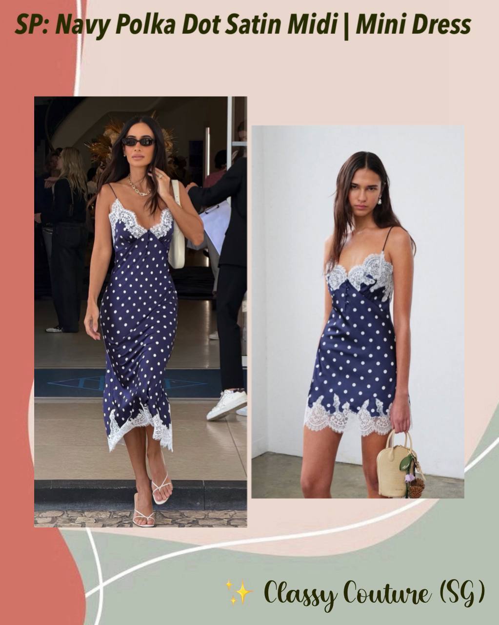 Navy Polka Dot Satin Dress