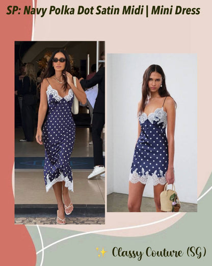 Navy Polka Dot Satin Dress