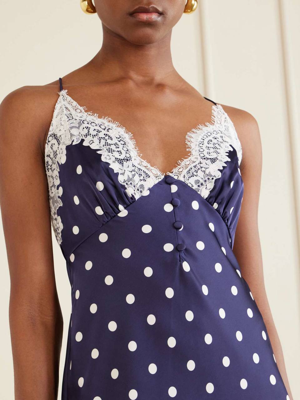 Navy Polka Dot Satin Dress