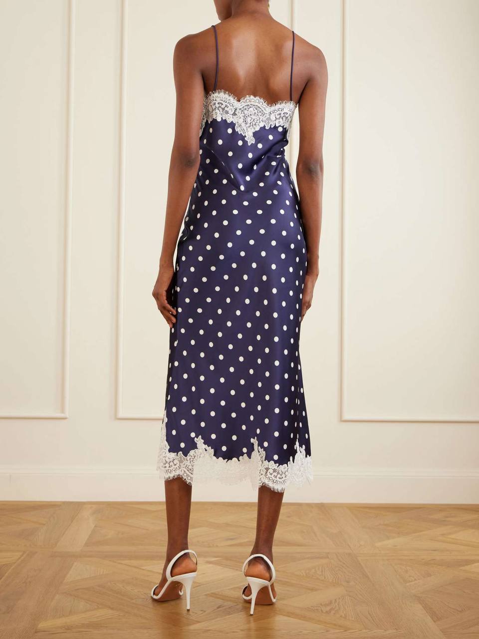 Navy Polka Dot Satin Dress