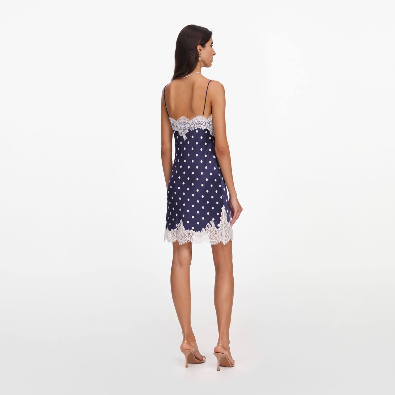 Navy Polka Dot Satin Dress