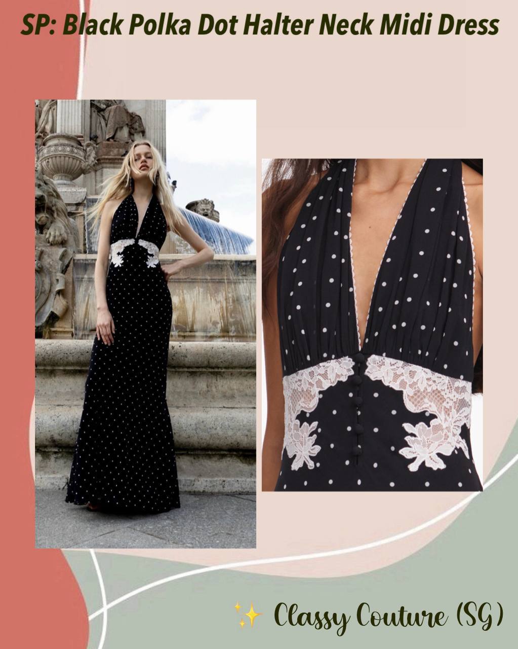 SP Black Polka Dot Halter Neck Midi Dress