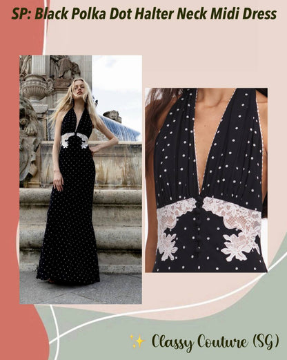 SP Black Polka Dot Halter Neck Midi Dress