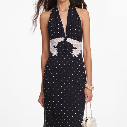 SP Black Polka Dot Halter Neck Midi Dress