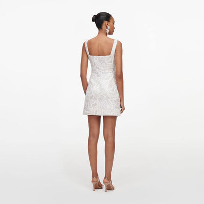 SP White Sequin Lace Square Neck Mini Dress