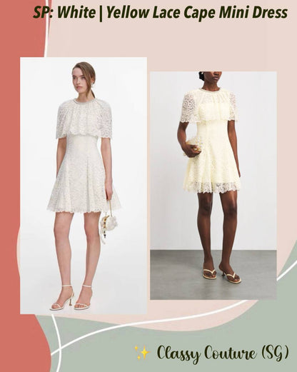 SP White | Yellow Lace Cape Mini Dress