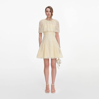 SP White | Yellow Lace Cape Mini Dress