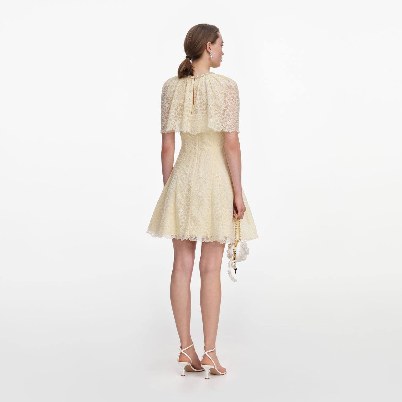 SP White | Yellow Lace Cape Mini Dress