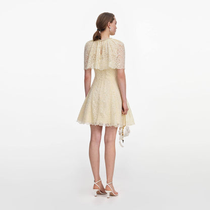 SP White | Yellow Lace Cape Mini Dress