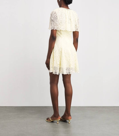 SP White | Yellow Lace Cape Mini Dress