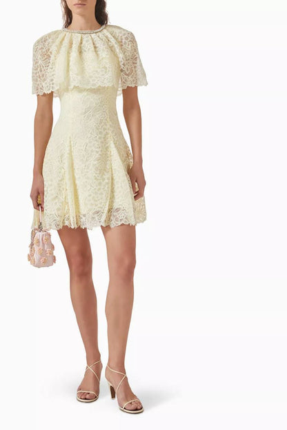 SP White | Yellow Lace Cape Mini Dress