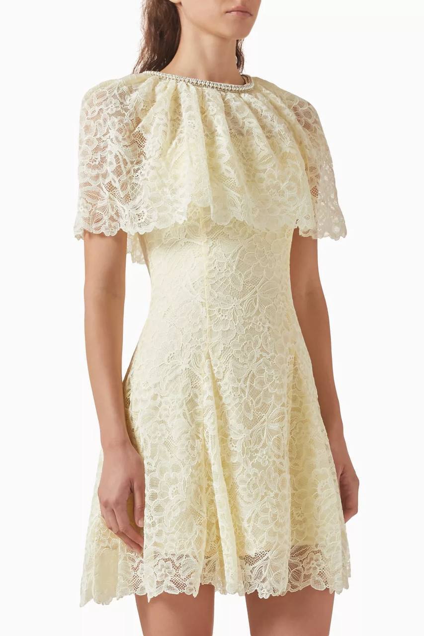 SP White | Yellow Lace Cape Mini Dress