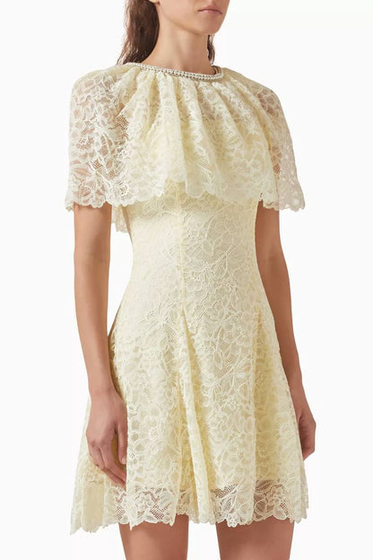 SP White | Yellow Lace Cape Mini Dress