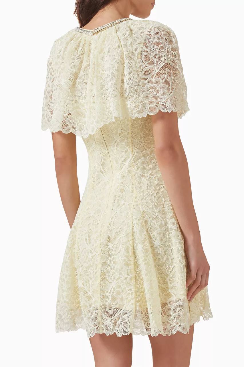 SP White | Yellow Lace Cape Mini Dress