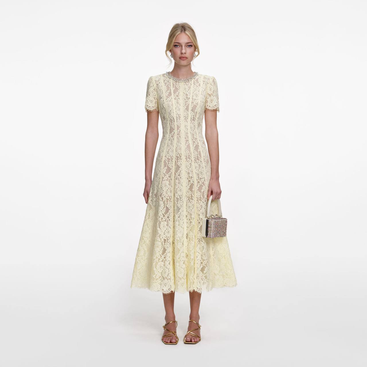 SP Yellow Lace Embellished Midi Dress