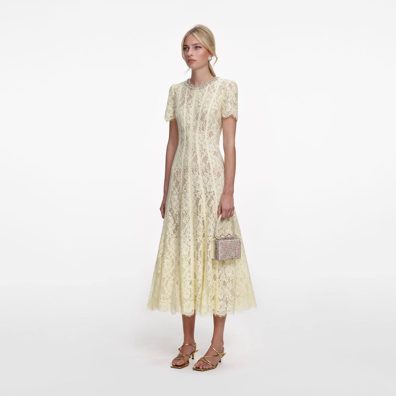SP Yellow Lace Embellished Midi Dress