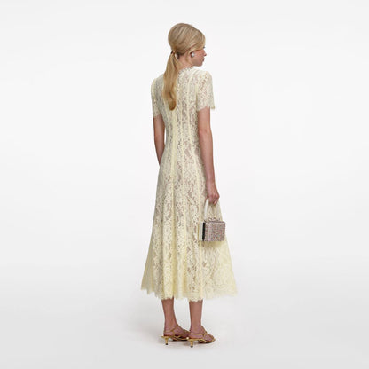 SP Yellow Lace Embellished Midi Dress