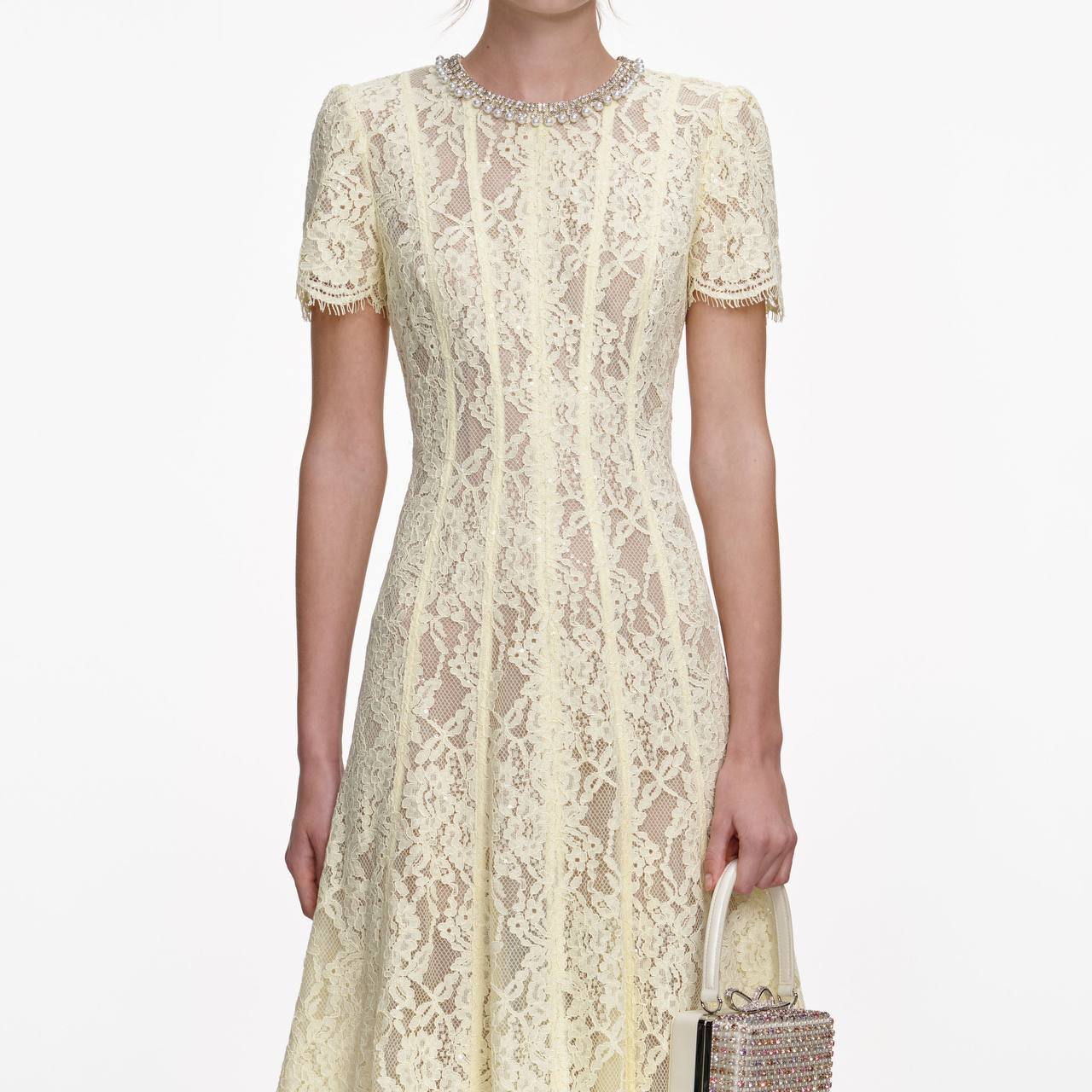 SP Yellow Lace Embellished Midi Dress