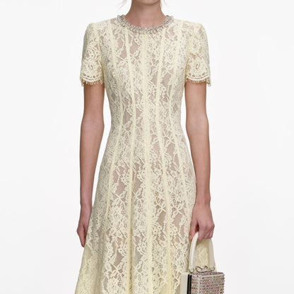 SP Yellow Lace Embellished Midi Dress