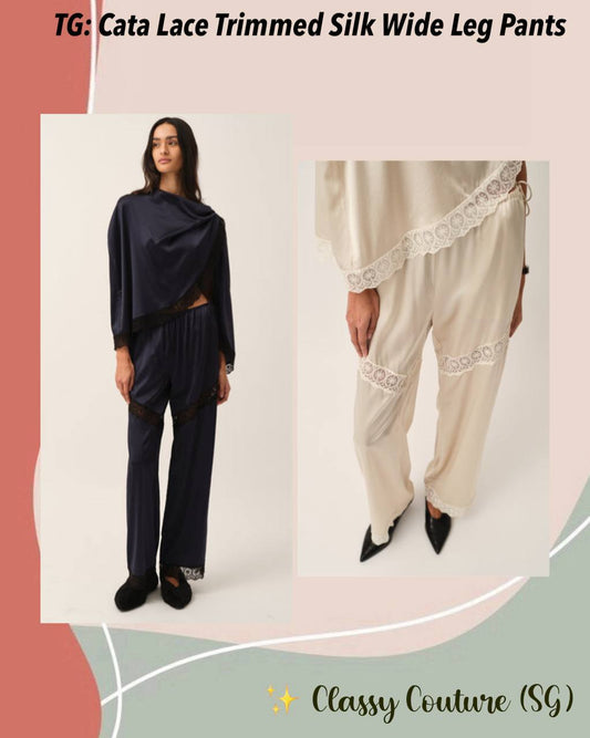 TG Cata Lace Trimmed Silk Wide Leg Pants