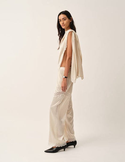 TG Cata Lace Trimmed Silk Wide Leg Pants