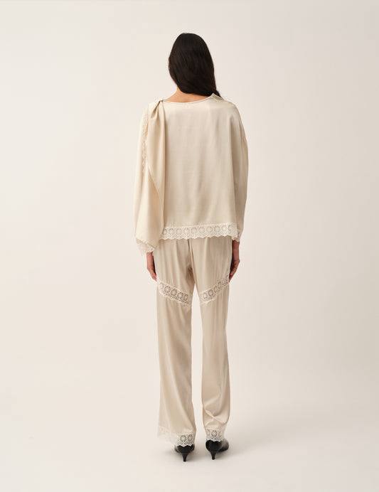 TG Cata Lace Trimmed Silk Wide Leg Pants
