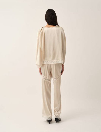 TG Cata Lace Trimmed Silk Wide Leg Pants