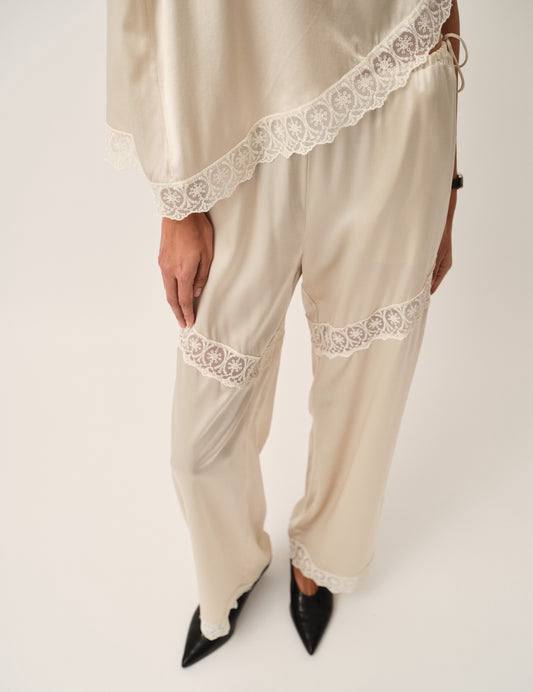 TG Cata Lace Trimmed Silk Wide Leg Pants