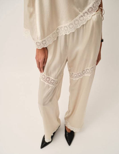 TG Cata Lace Trimmed Silk Wide Leg Pants